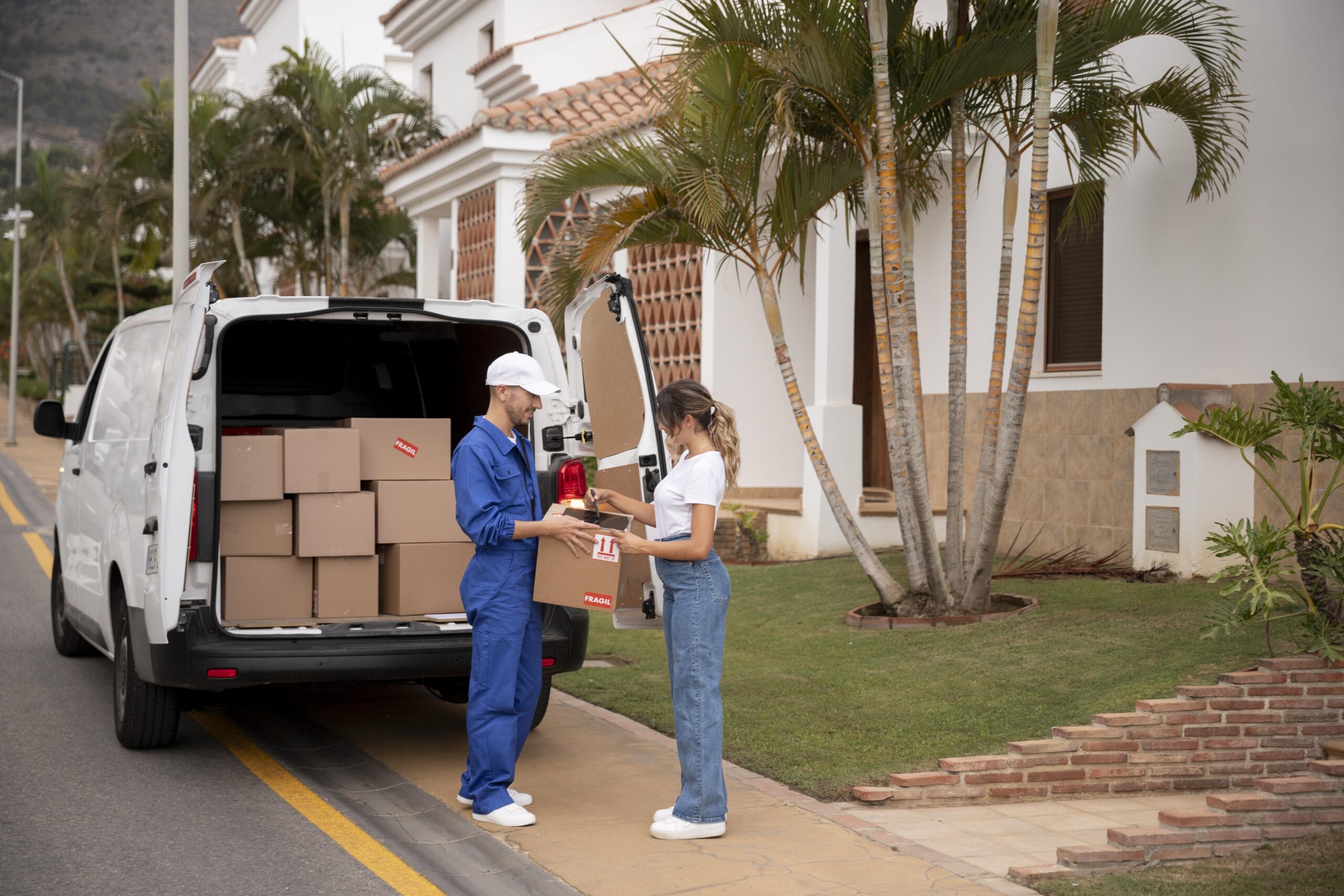 full shot man delivering box